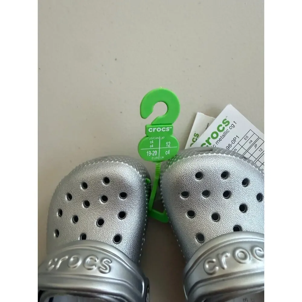 NWT Crocs Classic Metallic Clog Toddler Size C4 Silver Slip On Shoes Kids